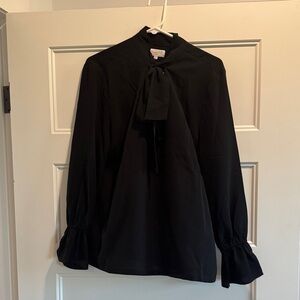 Mudpie Black Long Sleeve Blouse with Bow Tie NWOT